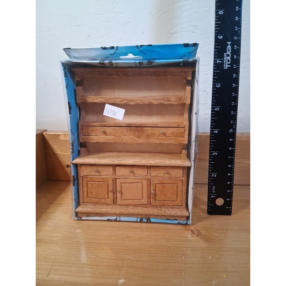 Town Square Oak Miniature China Cabinet Hutch Dollhouse Drawers Doors 6.5"